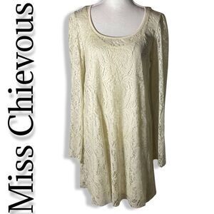 MISS CHIEVOUS Lightweight Cream Laced Dress w/ Spaghetti Strap Underlay